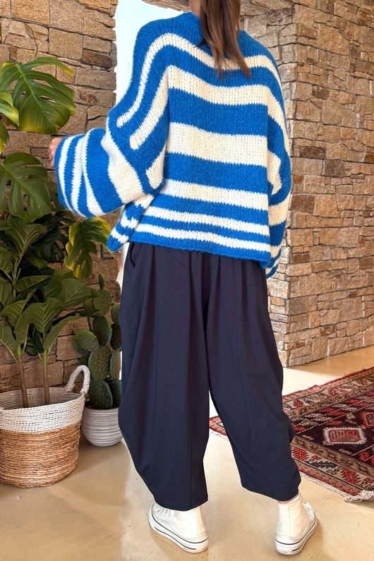 Made in Italy Big Softie Stripe Shortie Knit Cyan